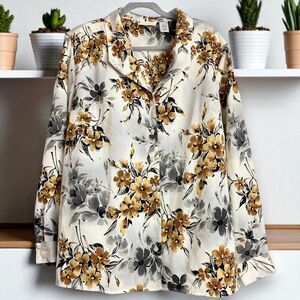 Alfred Dunner Vintage Floral Top 22W Long Sleeve Retro Relaxed Fall Layering
